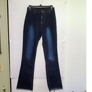 Color 3 Collection Women's Jeans Dark Wash Unfinished Hem Boho Size M High Rise